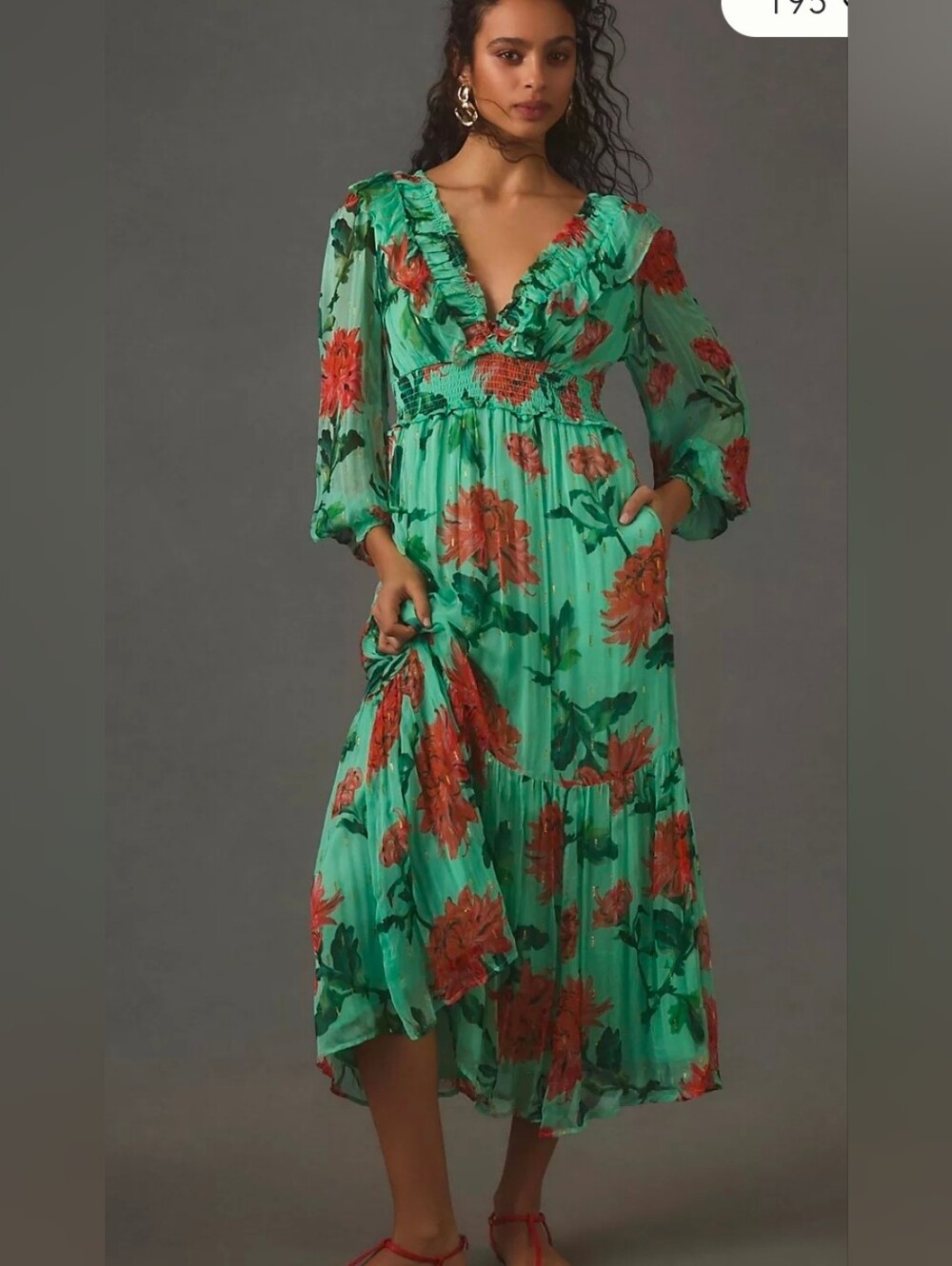 Anthropologie Odetta Ruffled V-Neck Dress 2x (Flawed)